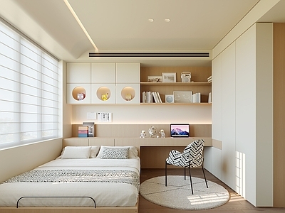 奶油风男孩房 原木风榻榻米卧室 儿童房 男孩房