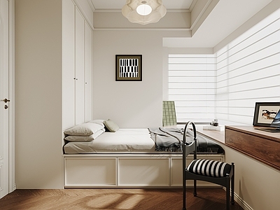 奶油风榻榻米卧室 法式榻榻米