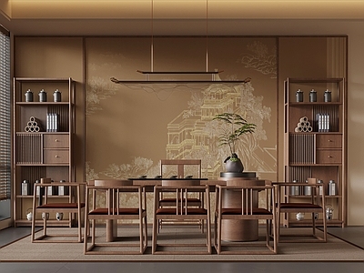 新中式茶桌椅 茶桌椅 博古架