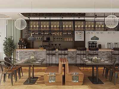 现代简约咖啡厅 工业风咖啡厅  奶茶店  操作台工作台  咖啡桌椅  餐厅茶餐厅
