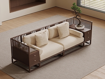 新中式双人沙发