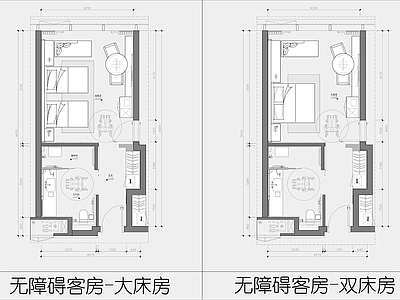 酒店客房 无障碍酒店客房 残疾人酒店客房 大床房客房 双床房客房 施工图