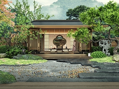 新中式别墅庭院 新中式庭院小品  庭院景观  景观植物  庭院水景  宋氏庭院
