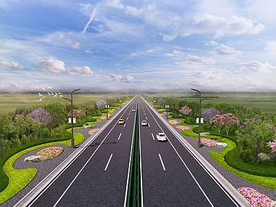 现代主义景观车行道路 道路景观 公路景观