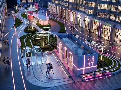 现代潮流风广场景观 网红潮流消费街区 网红商业街