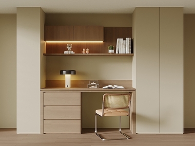 奶油风书房 书桌椅 书柜 衣柜