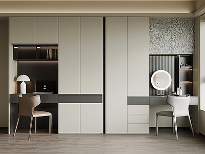 现代简约书房 书桌椅 书柜 衣柜
