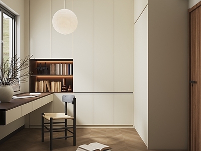 奶油风书房 中古风书房 奶油风书房 复古书房 多功能客卧