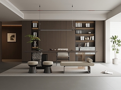 现代极简茶室 茶室 茶桌椅 茶柜