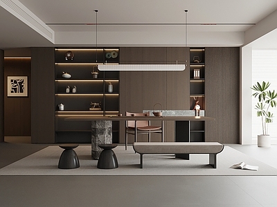 新中式茶室 茶室 茶桌椅 茶柜