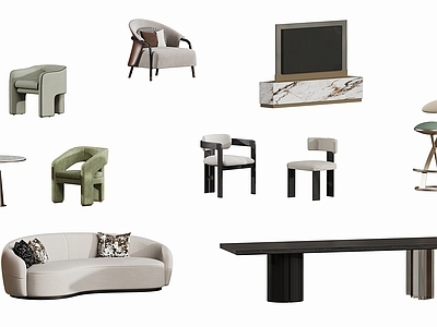 现代简约沙发组合 沙发家具软装 桌椅 电视 饰品 茶几