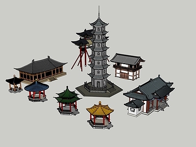 新中式古建筑 古建 亭 塔