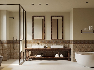 中古风卫生间 卫生间 浴室柜 淋浴 卫浴用品