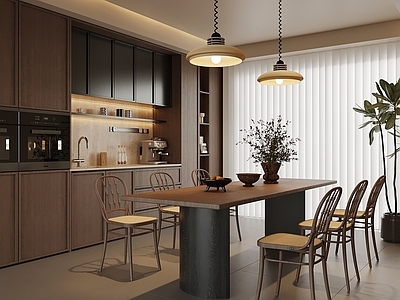 中古风家居餐厅 餐厅 餐桌椅 餐边柜