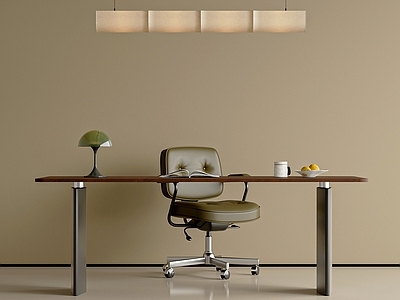 中古风办公桌椅 意式办公桌 老板椅 吊灯 办公用品