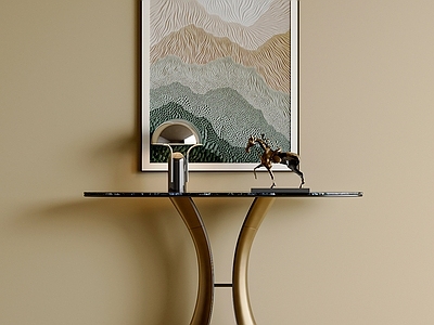 现代轻奢玄关 轻奢挂画 玄关摆件 台灯