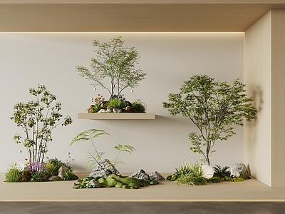 新中式禅意室内景观 现代植物景观造景 景观小品 住宅景观 景观树植物堆 庭院景观