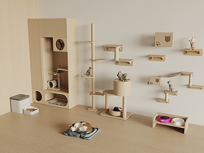 原木奶油风猫爬架 现代猫爬架 宠物柜 宠物用品 猫咪 猫窝