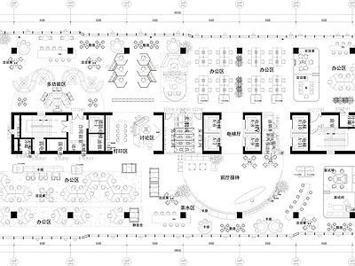 现代开放办公室 平面方案 施工图