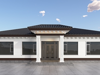 新中式别墅外观 自建房 门厅 别墅 中式 柱子