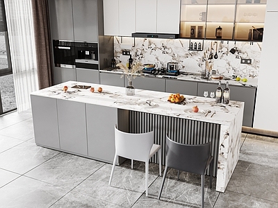 现代简约开放式厨房 中岛台 厨房
