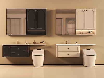 奶油风卫生间 连体洗手台 马桶洗手台 洗手台镜柜 法式洗手台 现代洗手台