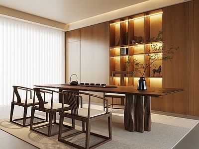 新中式茶室 茶室 茶桌椅 茶柜