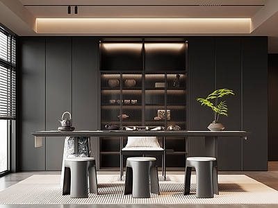 新中式茶室 茶室 茶桌椅 茶柜