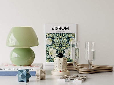 奶油风摆件组合 中古装饰摆件组合 台灯 书籍杂志 水杯 桌面摆件