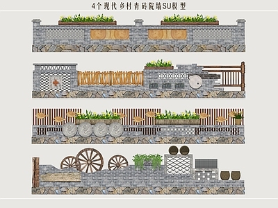 新中式乡村风景墙 青砖围墙 民居院墙 乡村民俗景墙 乡村艺术景墙 民居矮墙