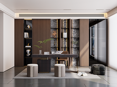 现代简约书房 意式轻奢书房 Minotti 意式书桌 Carson 艺术书架弧形书柜