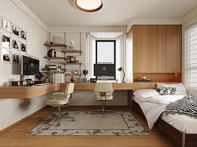 原木奶油风书房 复古书房 中古书房 包豪斯书房 书房 电竞房