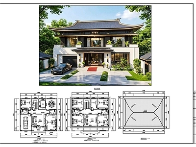 中式别墅建筑 中式二层别墅方案 二层别墅 独栋别墅 农村别墅 施工图