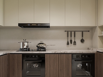 现代简约开放式厨房 开放式厨房 中古风