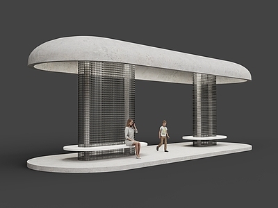 极简主义公交站台 混凝土构筑 工业风景观 工业风站台 城市更新