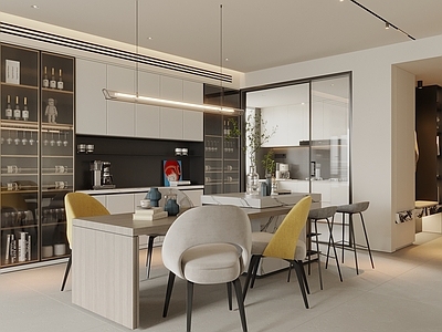 现代简约家居餐厅 现代奶油风餐厅 岛台餐厅 酒柜餐边柜 鞋柜 厨房