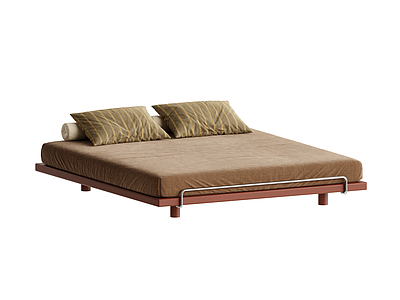 日式双人床 榻榻米中古实木床 复古侘寂双人床 无床头主卧床 地台床落地床