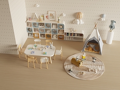 奶油风儿童娱乐室 现代儿童娱乐室 儿童玩具房