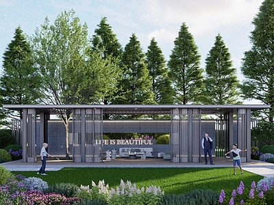 现代简约廊架空间 廊架 凉亭