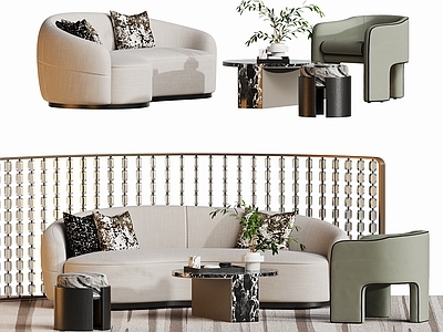 现代轻奢弧形沙发 现代沙发茶几组合