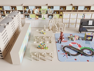 奶油风幼儿园 幼儿园家具 儿童桌椅 幼儿园午休床 玩具柜 儿童储物柜