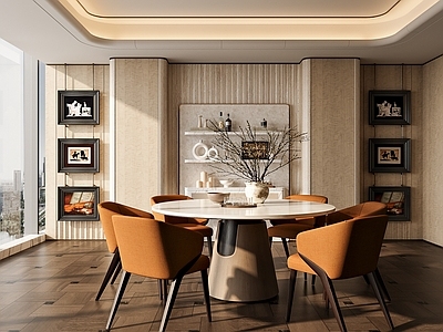现代轻奢家居餐厅 老钱风餐厅 圆桌餐厅 餐桌椅 轻奢餐厅 别墅餐厅