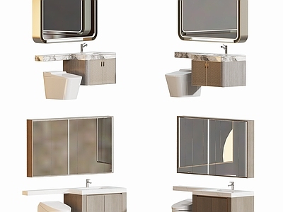 现代简约卫生间 卫生浴室柜镜柜 水盆