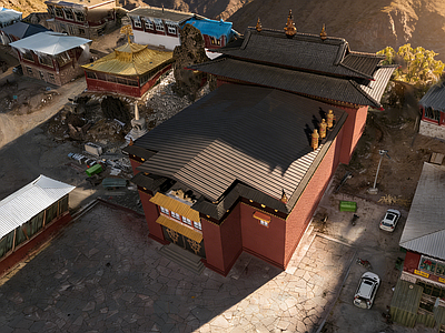 新中式寺庙建筑 寺庙 西藏 彩钢棚 转经筒