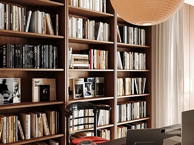现代简约书房 书房 国外书房 中古 书柜 书桌