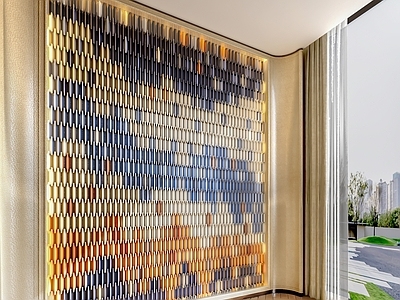 现代轻奢售楼处 多色瓷砖拼花 创意背景墙 特色渐变画 现代瓷砖背景