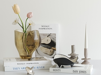 现代简约摆件组合 现代中古摆件 花瓶摆件 书籍摆件 桌面摆件 茶几边几