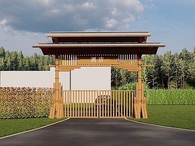 日式入口大门 中式生态入口大门 中式庭院门 原木生态大门 乡村庭院门 农家乐大门