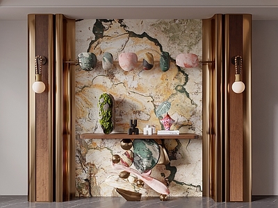 现代轻奢玄关 玄关过道 入户门厅 端景 玄关背景墙 端景台