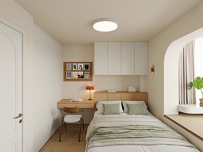 奶油风榻榻米卧室 原木奶油 榻榻米 次卧 保姆房 书房